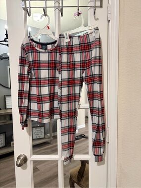 Laura Ashley Red & White Plaid Long Sleeve Kids Pajama Set